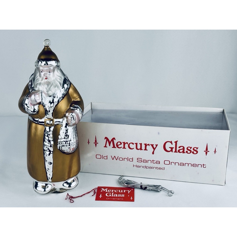 Dept 56 Christmas Mercury Glass Old World 10" Santa Silver/Gold Ornament Box VTG